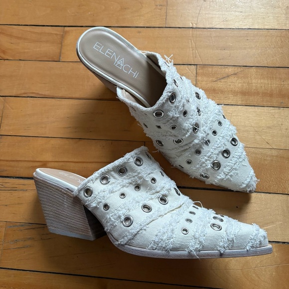 Elena Iachi Sz 39 (8.5) Western Rivet Boho Slip On Heel Pointy Toes Shoes - Picture 2 of 9